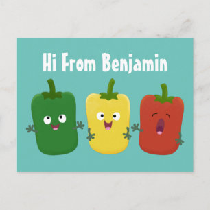 Cute bell pepper capsicum trio singel tecknad vykort