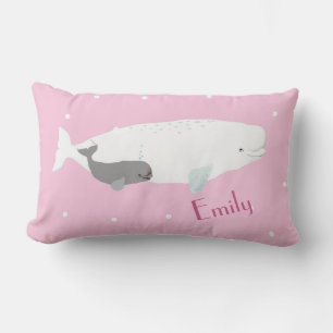 Cute Beluga Whale for Girls, Rosa med eget namn Lumbarkudde