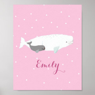 Cute Beluga Whale for Girls, Rosa med eget namn Poster