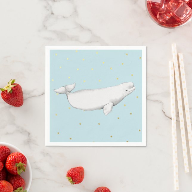 Cute Beluga Whale Illustration Blue Pappersservett (Insitu)
