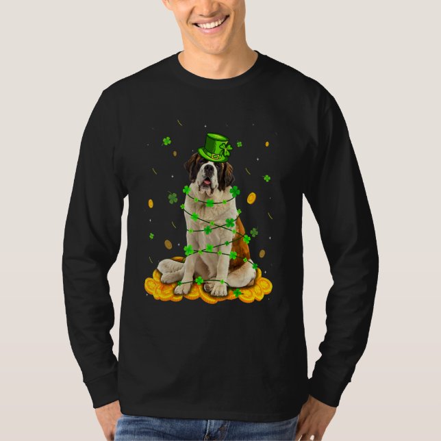 Cute Bernard Hund Irish Shamrock T Shirt (Framsida)
