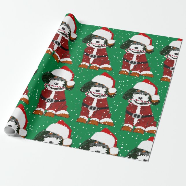Cute Bernedoodle Hund Santa Tass Wrapping Papper Presentpapper (Utrullad)