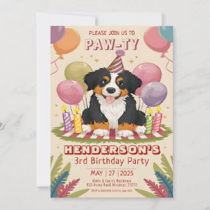 Cute Berner Puppy Party Bernese Hund Birthday Inbjudningar