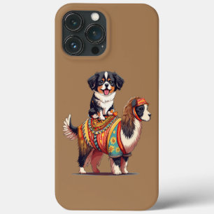 Cute Bernese Hund Riding på Llama