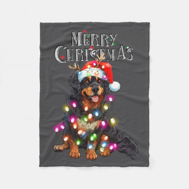 Cute Bernese Mountain Christmas Lights Xmas Dog Lo Fleecefilt (Framsidan)
