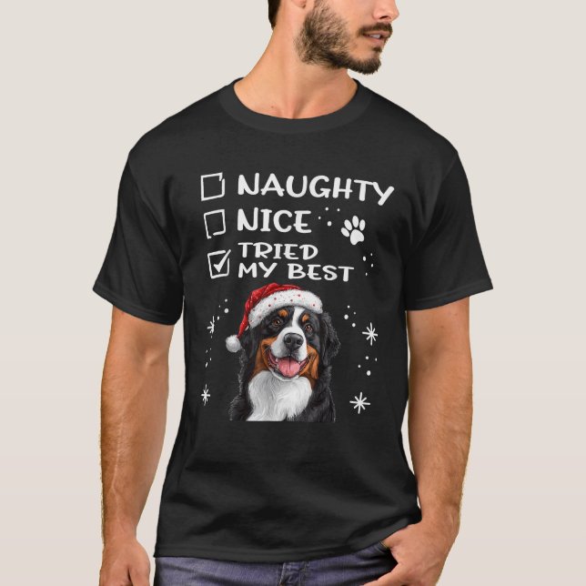 Cute Bernese Mountain Dog Christmas Naughty Nice T T Shirt (Framsida)