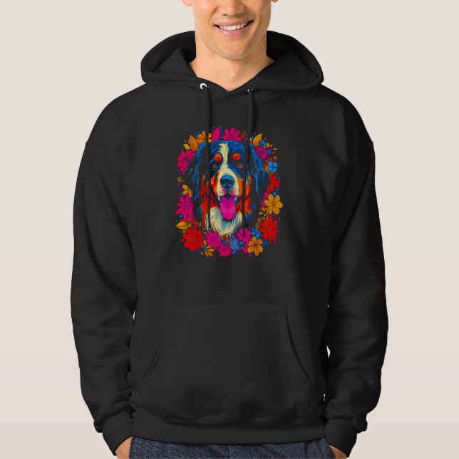 Cute Bernese Mountain Dog Flowers Hoodie (Framsida)