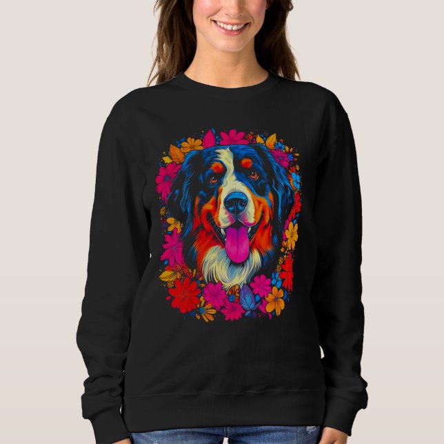 Cute Bernese Mountain Dog Flowers T Shirt (Framsida)