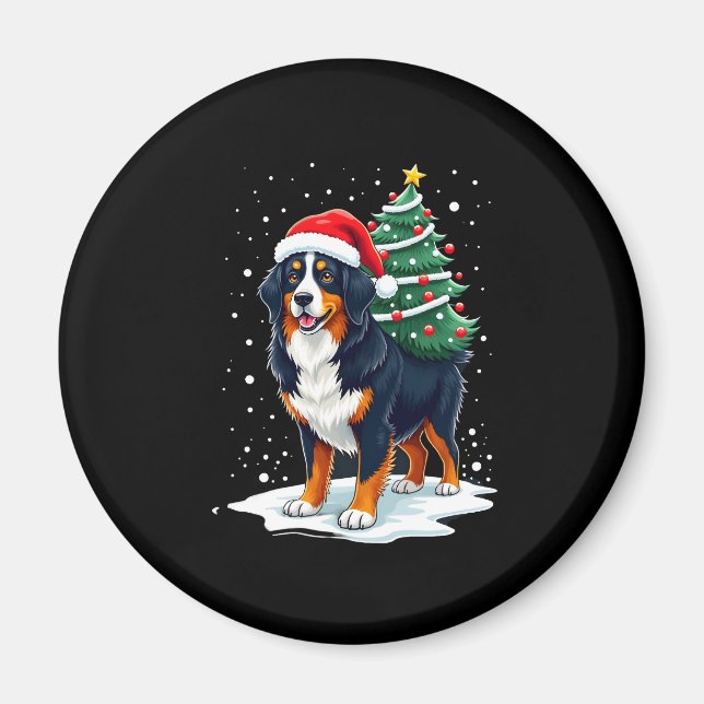 Cute Bernese Mountain Dog in a Christmas Tree for  Magnet (Framsidan)