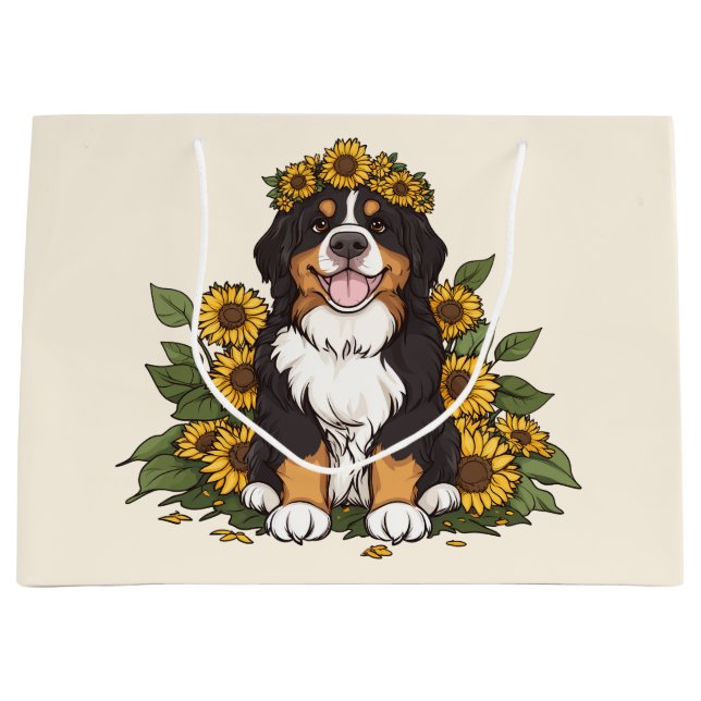 Cute Bernese Mountain Dog Wearing Sunflower Crown (Framsidan)