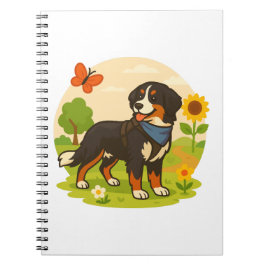 Cute Bernese Mountain Dog with Sunflower & Butterf Anteckningsbok
