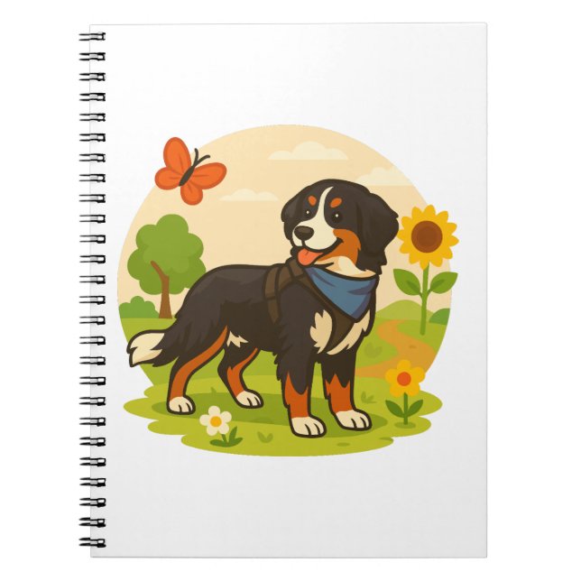 Cute Bernese Mountain Dog with Sunflower & Butterf Anteckningsbok (Framsidan)