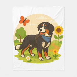 Cute Bernese Mountain Dog with Sunflower & Butterf Fleecefilt