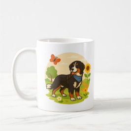 Cute Bernese Mountain Dog with Sunflower & Butterf Kaffemugg