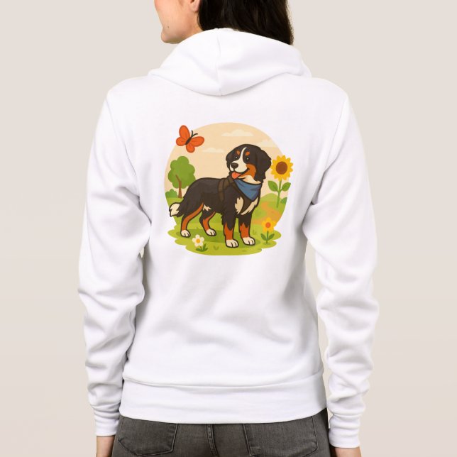 Cute Bernese Mountain Dog with Sunflower & Butterf T Shirt (Baksida)