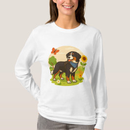 Cute Bernese Mountain Dog with Sunflower & Butterf T Shirt