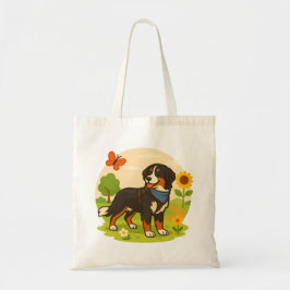 Cute Bernese Mountain Dog with Sunflower & Butterf Tygkasse