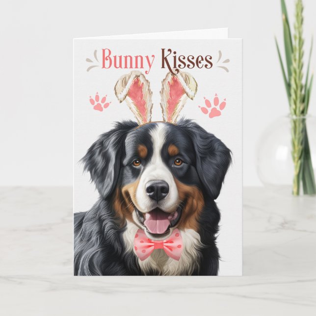 Cute Bernese Mountain Hund i Bunny Öron Påsk Helgkort (Framsida)
