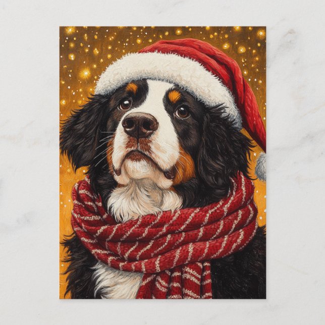 Cute Bernese Mountain Hund i Santa Hat Vykort (Framsida)