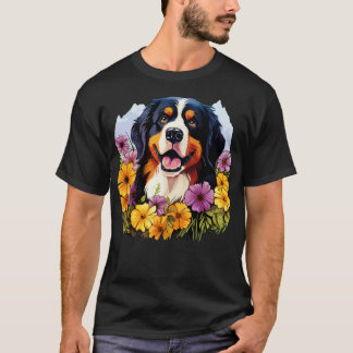 Cute Bernese Mountain Hund i Vår Blomsterträdgård T Shirt