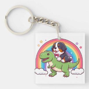 Cute Bernese Mountain Hund Riding T-Rex Dinosaur