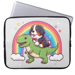 Cute Bernese Mountain Hund Riding T-Rex Dinosaur Laptop Fodral