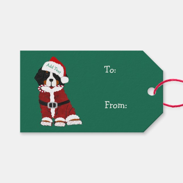 Cute Bernese Mountain Hund Santa Tassar Presentetikett (Framsidan (Horisontell))