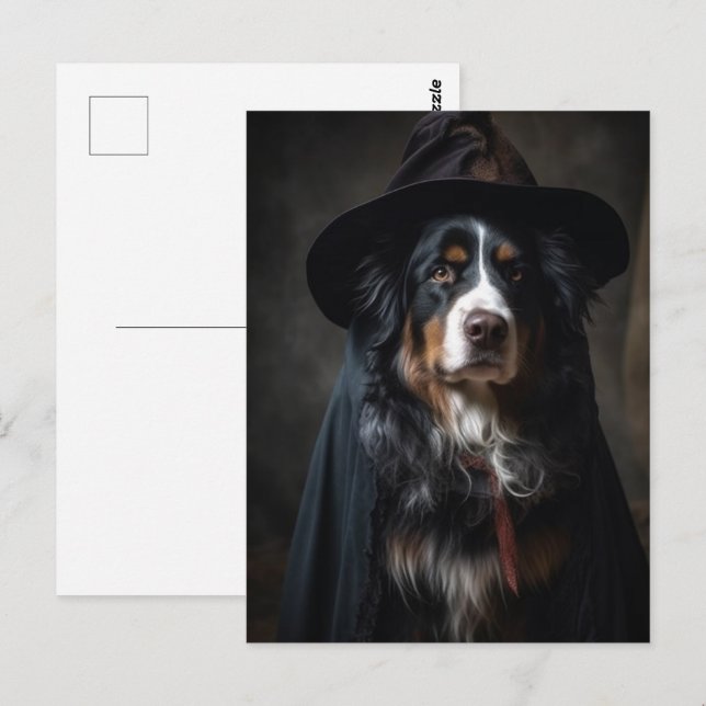 Cute Bernese Mountain Hund Witch Vykort (Fram/baksida)