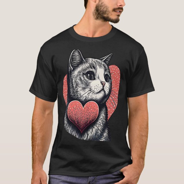 Cute, berömvärd, unik Valentindag-kattläka T Shirt (Framsida)