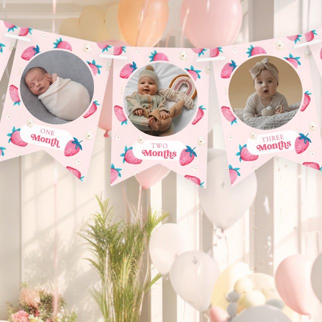 Cute Berry 1st Birthday 12 Month Photo Milestone Vimplar (Skapare uppladdad)