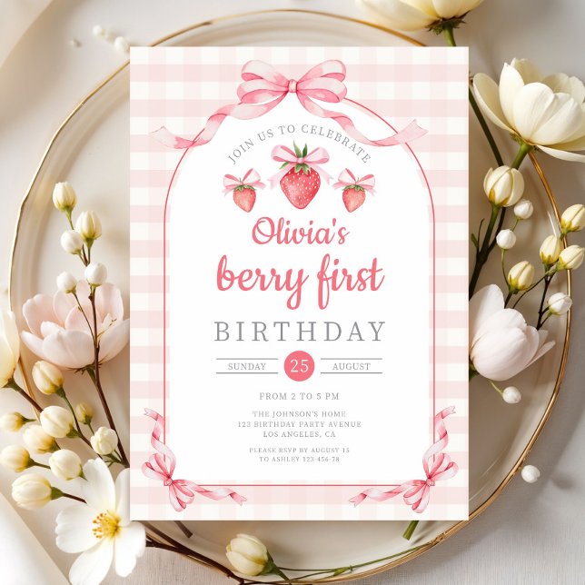 Cute Berry First Girl 1:a födelsedagen Inbjudningar (Cute Berry First Girl 1st Birthday Invitation)