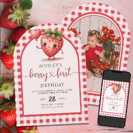 Cute Berry First Personlig Girls 1:a födelsedag Inbjudningar