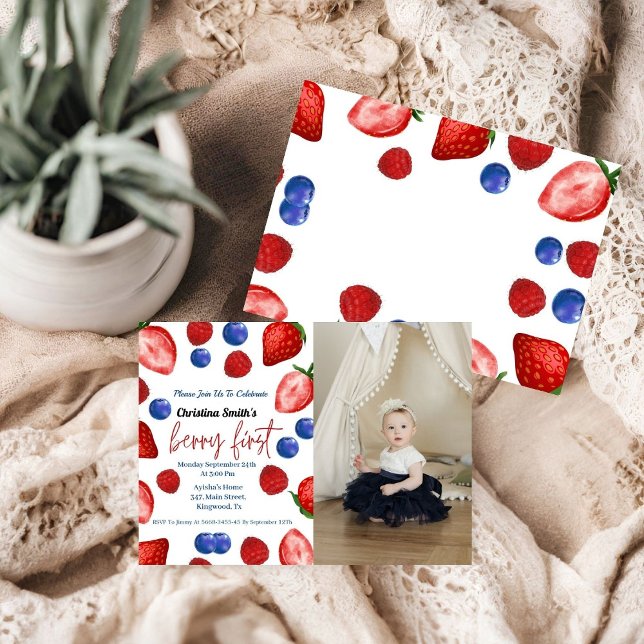 Cute berry-födelsedagsfest, första födelserumbär inbjudningar (Skapare uppladdad)