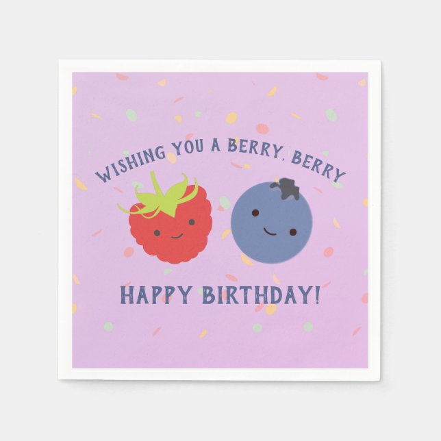 Cute Berry Grattis på födelsedagen Pun Kawaii-bär Pappersservett (Framsidan)