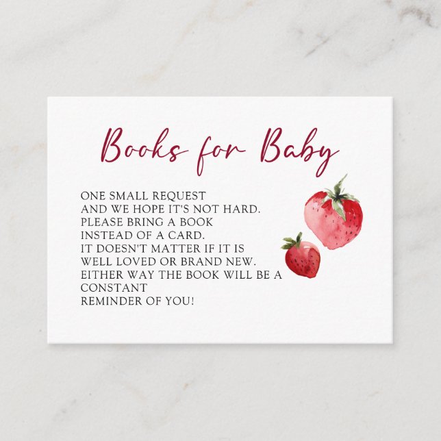 Cute Berry Strawberry Baby Shower Book Request Tilläggskort (Framsida)