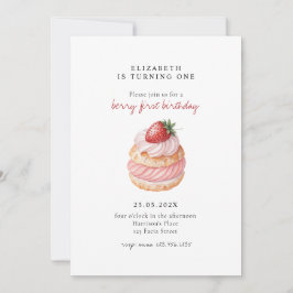 Cute Berry Sweet Pink First Birthday Inbjudningar
