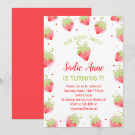 Cute Berry Sweet Red Strawbär Birthday Inbjudningar