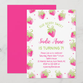 Cute Berry Sweet Rosa Strawbär Birthday Inbjudningar