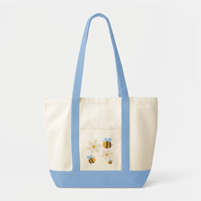 Cute Bes med vita blommor i en vit tote Bag Tygkasse (Framsidan)
