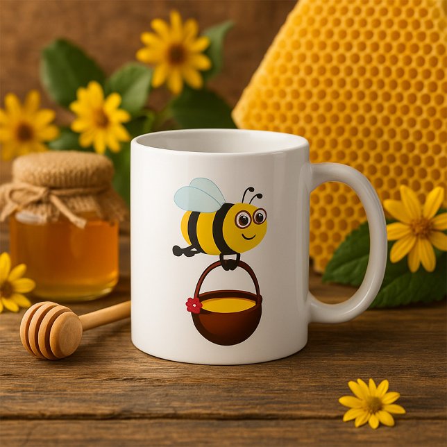 Cute Bes som fraktar honungspot med blomma Kaffemugg (Skapare uppladdad)
