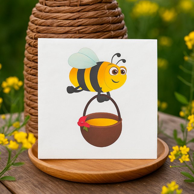 Cute Bes som fraktar honungspot med blomma Pappersservett (Skapare uppladdad)