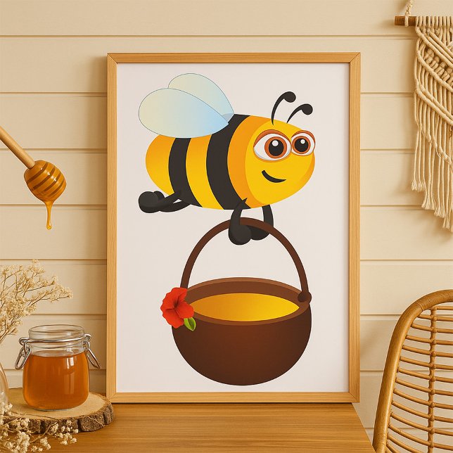 Cute Bes som fraktar honungspot med blomma Poster (Skapare uppladdad)