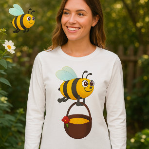 Cute Bes som fraktar honungspot med blomma T Shirt