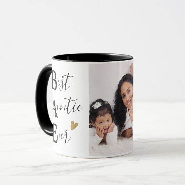 Cute Best Auntie Ever Photo Black And Gold Heart Mugg (Framsida vänster)