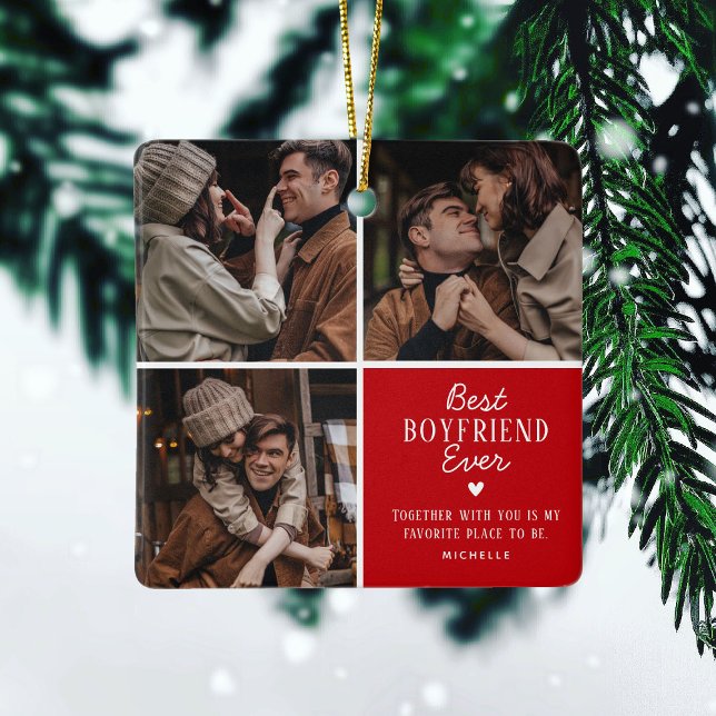 Cute Best "Boykompis", 3 fotokollage Julgransprydnad Keramik (Skapare uppladdad)