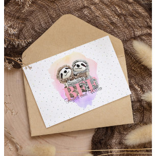 Cute Best Friend Forever Sloth Hug Monogram Kort