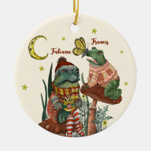 Cute Best Friend Frogs på Mushroom jul Ceram Julgransprydnad Keramik
