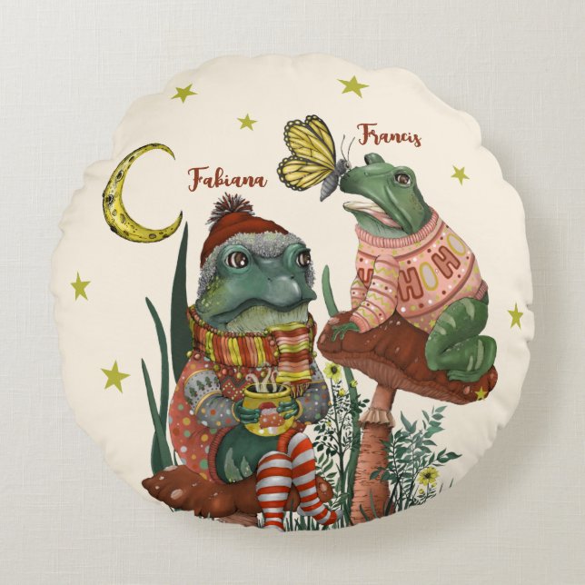 Cute Best Friend Frogs på svammarens julrunda Rund Kudde (Framsidan)