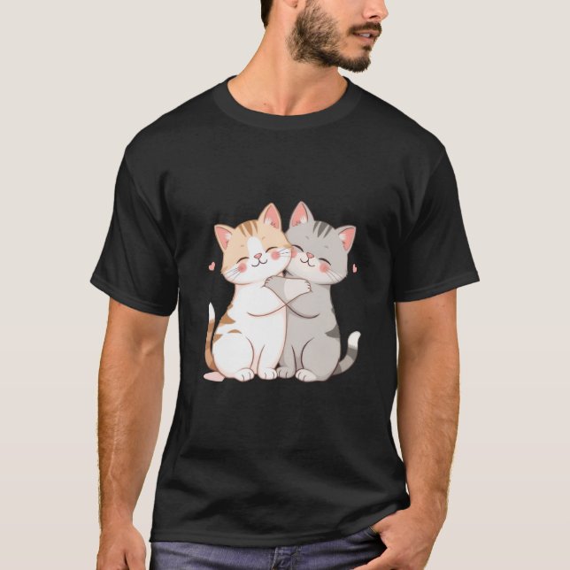 Cute Best Friend Kittens Hugging Love Art ✨🐾💕 T Shirt (Framsida)