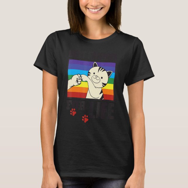 Cute Best Friends For Life Fist Bumping Cat Rainbo T Shirt (Framsida)